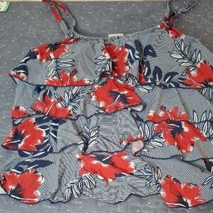 Your Best Look Floral Ruffle Women's Tankini Swim Top - Red and Blue size 18W